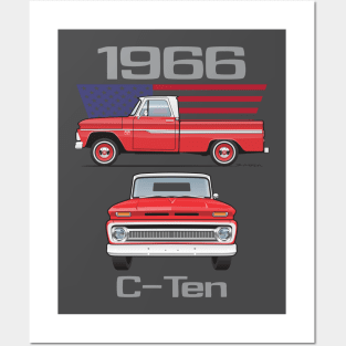 1966 Red and White Truck Posters and Art